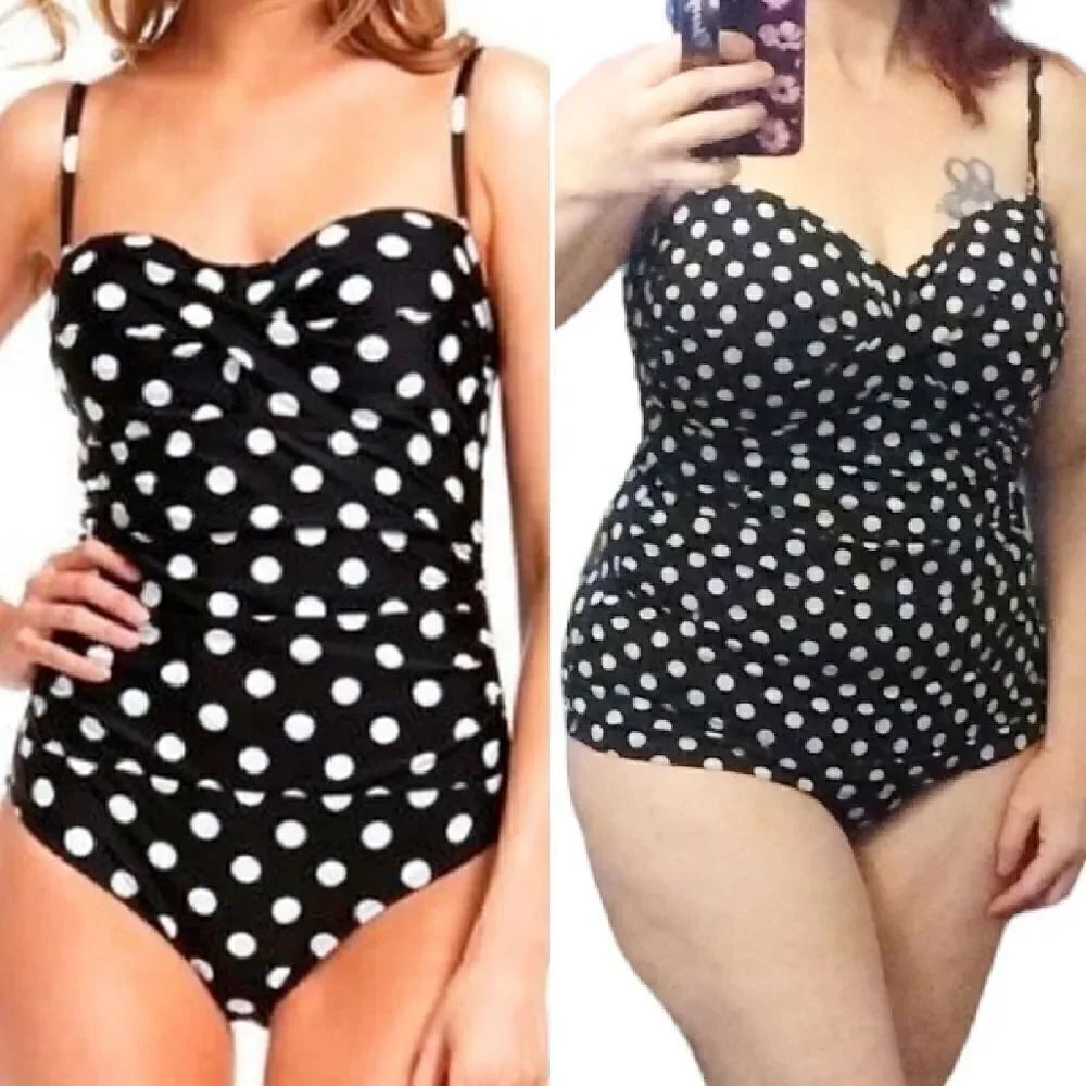 Apt 9 Black White Polka Dots Twist Front Two Piece Tankini Swimsuit Plussize XXL